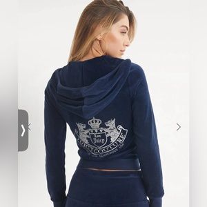 Juicy Couture SCOTTIE COTTON VELOUR HOODIE in Medium in Regal Blue color